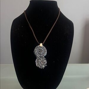 Handmade blue jeans necklace.